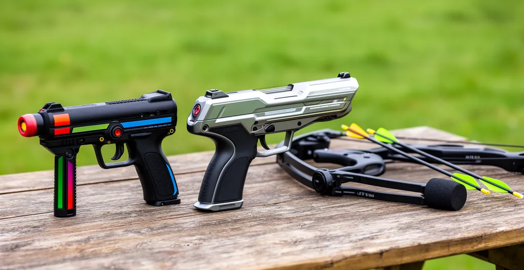 Équipements paintball laser game archery game côte à côte